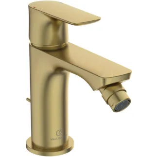 IDEAL STANDARD CONNECT AIR - Bidet Armatur 48x161x146 mm, 114 mm vertikaler Abstand bis Mitte Auslauf in brushed gold, 5 l/min (3 bar), mit Ablaufgarnitur - EasyFix, Strahlregler, Einstellbarer Auslauf, Durchflussbegrenzer, PVD Technologie #A7030A2 - Brushed Gold