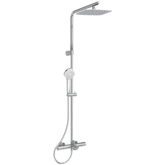 IDEAL STANDARD CERATHERM T100 - Duschsystem AP 325x589.5x1150 mm, 161 mm vertikaler Abstand bis Mitte Auslauf in chrom, 20.0 l/min (3 bar) - Thermostatfunktion, Wasser- & Energiesparend, Horizontal und Vertical Flex, Sicherheitssperre #A7591AA - Chrom