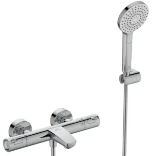 IDEAL STANDARD CERATHERM T50 - Bade- Brausearmatur Set 325x180x70 mm, 161 mm vertikaler Abstand bis Mitte Auslauf in chrom, 22.0 l/min (3 bar) - Strahlregler, Variable Strahlarten, Thermostatfunktion, Wasser- & Energiesparend, CoolBody, Navigo® Druckknopfumschaltung, Sicherheitssperre, SmartShine Oberfläche #A7696AA - Chrom