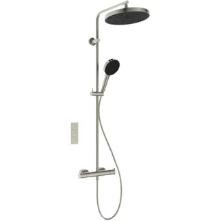 IDEAL STANDARD Ceratherm T125+ - Duschsystem AP 304x586x1191 mm in silver storm, 12.0 l/min (3 bar) - Thermostatfunktion, Wasser- & Energiesparend, CoolBody, Vertical flex, Sicherheitssperre, PVD Technologie #A7689GN - Edelstahl