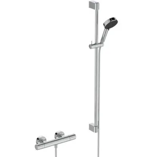 IDEAL STANDARD CERATHERM T25 N - Duscharmatur Paket in chrom, 8 l/min (3 bar) - Strahlregler, Variable Strahlarten, Thermostatfunktion, Wasser- & Energiesparend, CoolBody, Sicherheitssperre, SmartShine Oberfläche #A8539AA - Chrom