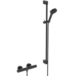 IDEAL STANDARD CERATHERM T25 N - Duscharmatur Paket in schwarz, 6 l/min (3 bar) - Strahlregler, Variable Strahlarten, Thermostatfunktion, Wasser- & Energiesparend, CoolBody, Sicherheitssperre #A8540XG - Silk Black