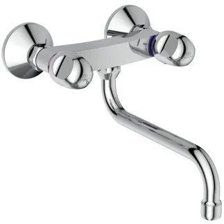 IDEAL STANDARD ALPHA NEW - Wand-Küchenarmatur 282x175 mm, 264 mm vertikaler Abstand bis Mitte Auslauf in chrom, 25.8 l/min (3 bar) - Verdeckter Strahlregler, SmartShine Oberfläche #B2042AA - Chrom