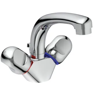 IDEAL STANDARD ALPHA NEW - Zweigriff-Waschbeckenarmatur 148x130x147 mm, 130 mm vertikaler Abstand bis Mitte Auslauf in chrom, 12 l/min (3 bar), mit Ablaufgarnitur - EasyFix, SmartShine Oberfläche #B2039AA - Chrom