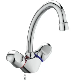 IDEAL STANDARD ALPHA NEW - Zweigriff-Waschbeckenarmatur 148x189x228 mm, 155 mm vertikaler Abstand bis Mitte Auslauf in chrom, 12 l/min (3 bar), ohne Ablaufgarnitur - EasyFix, SmartShine Oberfläche #B2037AA - Chrom