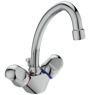 IDEAL STANDARD ALPHA NEW - Zweigriff-Waschbeckenarmatur 148x228 mm, 155 mm vertikaler Abstand bis Mitte Auslauf in chrom, 12 l/min (3 bar), mit Ablaufgarnitur - EasyFix, SmartShine Oberfläche #B2038AA - Chrom