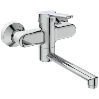 IDEAL STANDARD CERAPLUS - Wand-Waschtischarmatur 280x180 mm, 200 mm vertikaler Abstand bis Mitte Auslauf in chrom, 5 l/min (3 bar), ohne Ablaufgarnitur - Click-Technologie, Durchflussbegrenzer, EPD, FirmaFlow, SmartShine Oberfläche #BC116AA - Chrom