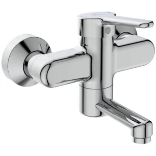 IDEAL STANDARD CERAPLUS - Wand-Waschtischarmatur 180x163 mm, 100 mm vertikaler Abstand bis Mitte Auslauf in chrom, 5 l/min (3 bar), ohne Ablaufgarnitur - Click-Technologie, Durchflussbegrenzer, EPD, FirmaFlow, SmartShine Oberfläche #BC114AA - Chrom
