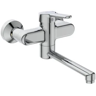 IDEAL STANDARD CERAPLUS - Wand-Waschtischarmatur 316x180 mm, 200 mm vertikaler Abstand bis Mitte Auslauf in chrom, 5 l/min (3 bar), ohne Ablaufgarnitur - Click-Technologie, Durchflussbegrenzer, EPD, FirmaFlow, SmartShine Oberfläche #BC112AA - Chrom