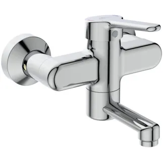 IDEAL STANDARD CERAPLUS - Wand-Waschtischarmatur 216x163 mm, 110 mm vertikaler Abstand bis Mitte Auslauf in chrom, 5 l/min (3 bar), ohne Ablaufgarnitur - Click-Technologie, Durchflussbegrenzer, EPD, FirmaFlow, SmartShine Oberfläche #BC110AA - Chrom