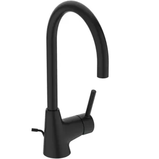 IDEAL STANDARD CERALINE - Waschtischarmatur 120x216x323 mm, 160 mm vertikaler Abstand bis Mitte Auslauf in schwarz, 3.8 l/min (3 bar), mit Ablaufgarnitur - EasyFix, Strahlregler, Verdeckter Strahlregler #BC195XG - Silk Black
