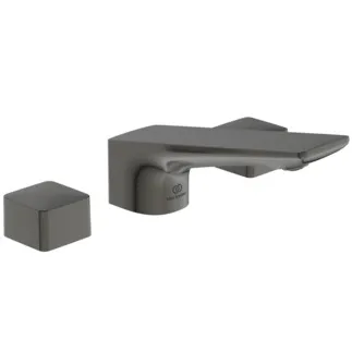 IDEAL STANDARD CONCA - Zweigriff-Waschbeckenarmatur 202x83 mm, 133 mm vertikaler Abstand bis Mitte Auslauf in magnetic grey, 5 l/min (3 bar), mit Ablaufgarnitur - EasyFix, Strahlregler, Durchflussbegrenzer, PVD Technologie #BC759A5 - Magnetic Grey