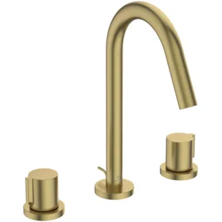 IDEAL STANDARD JOY - Zweigriff-Waschbeckenarmatur 218x180x248 mm, 127 mm vertikaler Abstand bis Mitte Auslauf in brushed gold, 5 l/min (3 bar), mit Ablaufgarnitur - Strahlregler, Verdeckter Strahlregler, Durchflussbegrenzer, PVD Technologie #BC783A2 - Brushed Gold