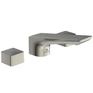 IDEAL STANDARD CONCA - Zweigriff-Waschbeckenarmatur 202x83 mm, 133 mm vertikaler Abstand bis Mitte Auslauf in silver storm, 5 l/min (3 bar), mit Ablaufgarnitur - EasyFix, Strahlregler, Durchflussbegrenzer, PVD Technologie #BC759GN - Edelstahl