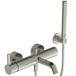IDEAL STANDARD JOY - Bade- Brausearmatur Set 306x224 mm, 207 mm vertikaler Abstand bis Mitte Auslauf in silver storm, 20.0 l/min (3 bar) - Strahlregler, Verdeckter Strahlregler, Click-Technologie, EPD, FirmaFlow, PVD Technologie #BC787GN - Edelstahl