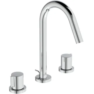 IDEAL STANDARD JOY - Zweigriff-Waschbeckenarmatur 218x180x248 mm, 127 mm vertikaler Abstand bis Mitte Auslauf in chrom, 5 l/min (3 bar), mit Ablaufgarnitur - Strahlregler, Verdeckter Strahlregler, Durchflussbegrenzer, SmartShine Oberfläche #BC783AA - Chrom