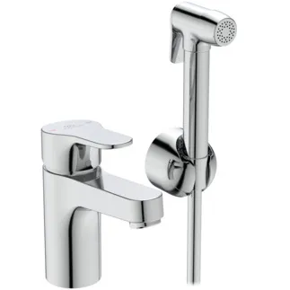 IDEAL STANDARD CERABASE - Waschtischarmatur 47x142x142 mm, 106 mm vertikaler Abstand bis Mitte Auslauf, 1350 mm Brauseschlauch in chrom, 3.8 l/min (3 bar), ohne Ablaufgarnitur - EasyFix, Strahlregler, Click-Technologie, FirmaFlow, SmartShine Oberfläche #BC834AA - Chrom