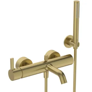 IDEAL STANDARD JOY - Bade- Brausearmatur Set 306x224 mm, 207 mm vertikaler Abstand bis Mitte Auslauf in brushed gold, 20.0 l/min (3 bar) - Strahlregler, Verdeckter Strahlregler, Click-Technologie, EPD, FirmaFlow, PVD Technologie #BC787A2 - Brushed Gold