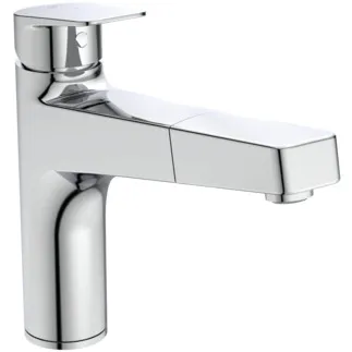IDEAL STANDARD CERAPLAN - Küchenarmatur 50x256x210 mm, 210 mm vertikaler Abstand bis Mitte Auslauf in chrom, 9 l/min (3 bar) - BlueStart, Click-Technologie, EPD, FirmaFlow, Vorfenstermontage, Herausziehbare Handbrause, SmartShine Oberfläche #BD332AA - Chrom