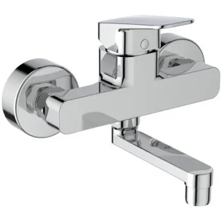 IDEAL STANDARD CERAPLAN - Wand-Waschtischarmatur 166x155 mm, 148 mm vertikaler Abstand bis Mitte Auslauf in chrom, 12 l/min (3 bar), ohne Ablaufgarnitur - EPD, SmartShine Oberfläche, NF-zertifiziert #BD241AA - Chrom