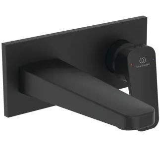 IDEAL STANDARD CERAPLAN - Wand-Waschtischarmatur 193x115.5 mm, 166 mm vertikaler Abstand bis Mitte Auslauf in schwarz, Kit 1 required (A1313), 3.8 l/min (3 bar), ohne Ablaufgarnitur - Strahlregler #BD244XG - Silk Black