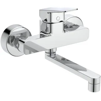 IDEAL STANDARD CERAPLAN - Wand-Küchenarmatur 216x157 mm, 198 mm vertikaler Abstand bis Mitte Auslauf in chrom, 12 l/min (3 bar) - Verdeckter Strahlregler, Click-Technologie, EPD, FirmaFlow, SmartShine Oberfläche #BD341AA - Chrom