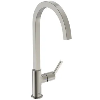 IDEAL STANDARD GUSTO - Küchenarmatur 160x254x424 mm, 204 mm vertikaler Abstand bis Mitte Auslauf in silver storm, 8.3 l/min (3 bar) - EasyFix+, Verdeckter Strahlregler, FirmaFlow, PVD Technologie #BD411GN - Edelstahl