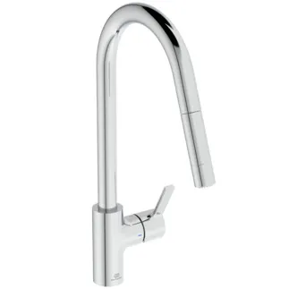 IDEAL STANDARD GUSTO - Küchenarmatur 115x276x456 mm, 241 mm vertikaler Abstand bis Mitte Auslauf in chrom, 5.9 l/min (3 bar) - EasyFix+, Verdeckter Strahlregler, FirmaFlow, 2 Strahlarten, Herausziehbare Handbrause, SmartShine Oberfläche #BD416AA - Chrom