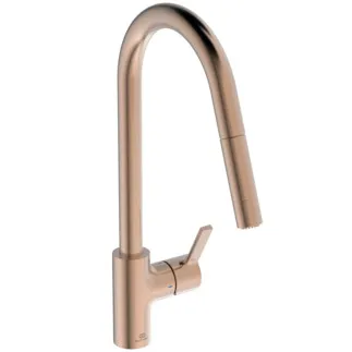 IDEAL STANDARD GUSTO - Küchenarmatur 115x276x456 mm, 241 mm vertikaler Abstand bis Mitte Auslauf in gebürstetes kupfer, 5.9 l/min (3 bar) - EasyFix+, Verdeckter Strahlregler, FirmaFlow, 2 Strahlarten, Herausziehbare Handbrause, PVD Technologie #BD416J4 - Sunset Rose