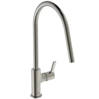 IDEAL STANDARD GUSTO - Küchenarmatur 105x287x422 mm, 238 mm vertikaler Abstand bis Mitte Auslauf in silver storm, 9 l/min (3 bar) - EasyFix+, Verdeckter Strahlregler, FirmaFlow, PVD Technologie #BD408GN - Edelstahl