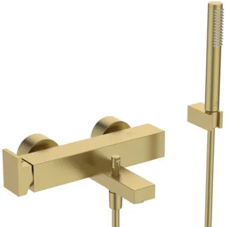 IDEAL STANDARD EXTRA - Bade- Brausearmatur Set 308x220x91 mm, 188 mm vertikaler Abstand bis Mitte Auslauf in brushed gold, 20.0 l/min (3 bar) - Strahlregler, Click-Technologie, FirmaFlow, PVD Technologie #BD514A2 - Brushed Gold