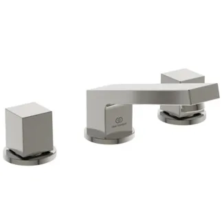 IDEAL STANDARD EXTRA - Zweigriff-Waschbeckenarmatur 225x200x98 mm, 140 mm vertikaler Abstand bis Mitte Auslauf in silver storm, 5 l/min (3 bar), mit Ablaufgarnitur - EasyFix, Durchflussbegrenzer, PVD Technologie #BD508GN - Edelstahl
