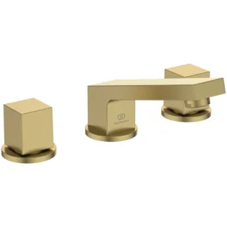 IDEAL STANDARD EXTRA - Zweigriff-Waschbeckenarmatur 225x200x98 mm, 140 mm vertikaler Abstand bis Mitte Auslauf in brushed gold, 5 l/min (3 bar), mit Ablaufgarnitur - EasyFix, Durchflussbegrenzer, PVD Technologie #BD508A2 - Brushed Gold