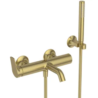 IDEAL STANDARD LDV - Bade- Brausearmatur Set 304x220x130 mm, 202 mm vertikaler Abstand bis Mitte Auslauf in brushed gold, 12.0 l/min (3 bar) - Strahlregler, Verdeckter Strahlregler, Click-Technologie, FirmaFlow, PVD Technologie #BD667A2 - Brushed Gold