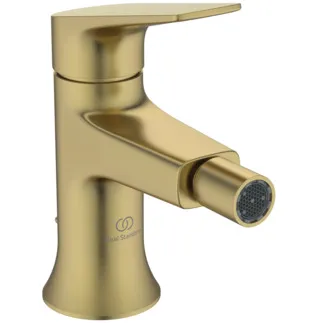 IDEAL STANDARD LDV - Bidet Armatur 52x142x172 mm, 105 mm vertikaler Abstand bis Mitte Auslauf in brushed gold, 3.8 l/min (3 bar), mit Ablaufgarnitur - EasyFix, Strahlregler, Einstellbarer Auslauf, PVD Technologie #BD664A2 - Brushed Gold