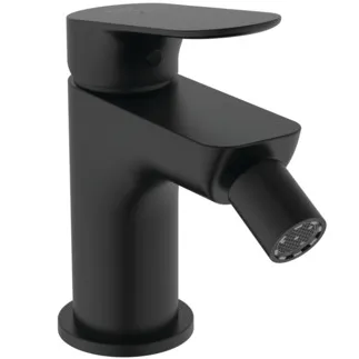 IDEAL STANDARD CERALIFE O - Bidet Armatur 48x123.5x126 mm, 95 mm vertikaler Abstand bis Mitte Auslauf in schwarz, 3.8 l/min (3 bar), mit Ablaufgarnitur - EasyFix, Strahlregler, Einstellbarer Auslauf, BlueStart, FirmaFlow #BE021XG - Silk Black
