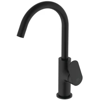 IDEAL STANDARD CERALIFE O - Waschtischarmatur 93x201x301 mm, 174 mm vertikaler Abstand bis Mitte Auslauf in schwarz, 3.8 l/min (3 bar), mit Ablaufgarnitur - EasyFix, Strahlregler, FirmaFlow #BE016XG - Silk Black