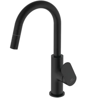IDEAL STANDARD CERALIFE O - Waschtischarmatur 103x197x300 mm, 150 mm vertikaler Abstand bis Mitte Auslauf in schwarz, 3.8 l/min (3 bar), mit Ablaufgarnitur - Strahlregler, FirmaFlow #BE018XG - Silk Black