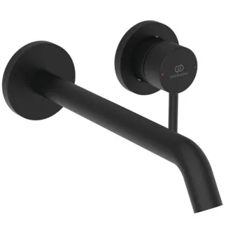 IDEAL STANDARD CERALINE NUOVO - Wand-Waschtischarmatur 175x229x102.5 mm, 220 mm vertikaler Abstand bis Mitte Auslauf in schwarz, Kit 1 required (A1313), ohne Ablaufgarnitur - Verdeckter Strahlregler, FirmaFlow, Vandalismussicher #BD848XG - Silk Black