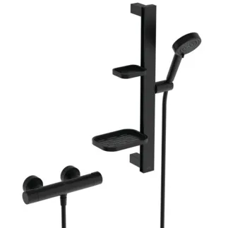 IDEAL STANDARD CERATHERM ALU+ - Duscharmatur Paket in schwarz, 8 l/min (3 bar) - Strahlregler, Variable Strahlarten #BE227XG - Silk Black