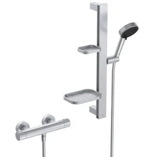 IDEAL STANDARD CERATHERM ALU+ - Duscharmatur Paket in silber, 8 l/min (3 bar) - Strahlregler, Variable Strahlarten #BE227SI