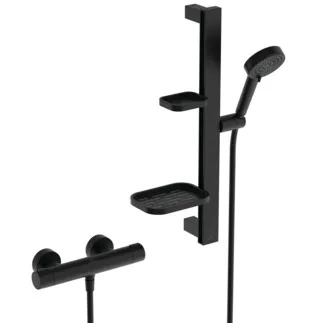 IDEAL STANDARD CERATHERM ALU+ - Duscharmatur Paket in schwarz - Strahlregler, Variable Strahlarten #BE228XG - Silk Black
