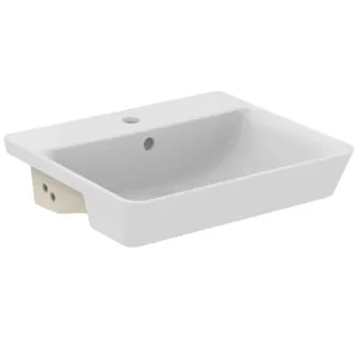 IDEAL STANDARD CONNECT AIR - Halbeinbauwaschtisch 500x440x160 mm in weiß glänzend, 1 Hahnloch, mit Überlauf #E030801 - Weiß (Alpin)