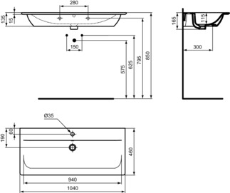 IDEAL STANDARD CONNECT AIR - Möbelwaschtisch 1040x460x165 mm in weiß, 1 Hahnloch, mit Überlauf - IdealPlus #E0274MA - Weiß (Alpin) mit Ideal Plus, Bild 5