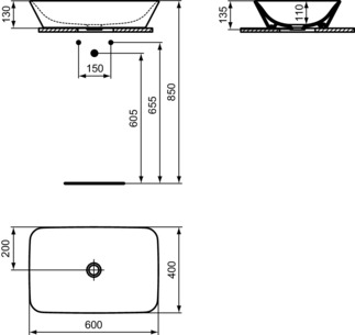 IDEAL STANDARD CONNECT AIR - Schale 600x400x135 mm in weiß glänzend, ohne Hahnloch, ohne Überlauf #E034801 - Weiß (Alpin), Bild 5