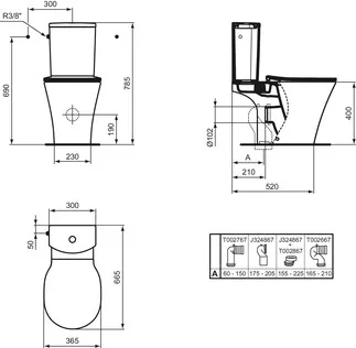 IDEAL STANDARD CONNECT AIR - Stand-WC für Kombination (rückseitig offen) 360x665x400 mm in weiß glänzend, horizontaler Ablauf - Spültechnologie AquaBlade #E009701 - Weiß (Alpin), Bild 7