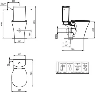 IDEAL STANDARD CONNECT AIR - Stand-WC für Kombination (rückseitig offen) 360x665x400 mm in weiß glänzend, horizontaler Ablauf - Spültechnologie AquaBlade #E009701 - Weiß (Alpin), Bild 9