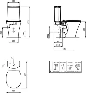 IDEAL STANDARD CONNECT AIR - Stand-WC für Kombination (rückseitig offen) 360x665x400 mm in weiß glänzend, horizontaler Ablauf - Spültechnologie AquaBlade #E009701 - Weiß (Alpin), Bild 8