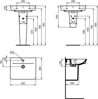 IDEAL STANDARD CONNECT AIR - Waschtisch 550x460x160 mm in weiß, 1 Hahnloch, mit Überlauf - IdealPlus #E0299MA - Weiß (Alpin) mit Ideal Plus, Bild 7