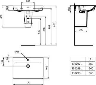 IDEAL STANDARD CONNECT AIR - Waschtisch 550x460x160 mm in weiß, 1 Hahnloch, mit Überlauf - IdealPlus #E0299MA - Weiß (Alpin) mit Ideal Plus, Bild 5